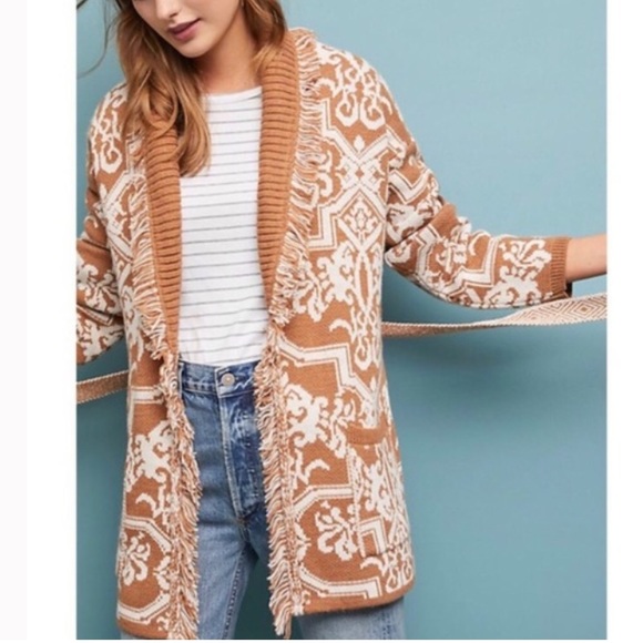 Anthropologie Akemi + Kin Fringed Intarsia Cardigan Sweater - Picture 2 of 15